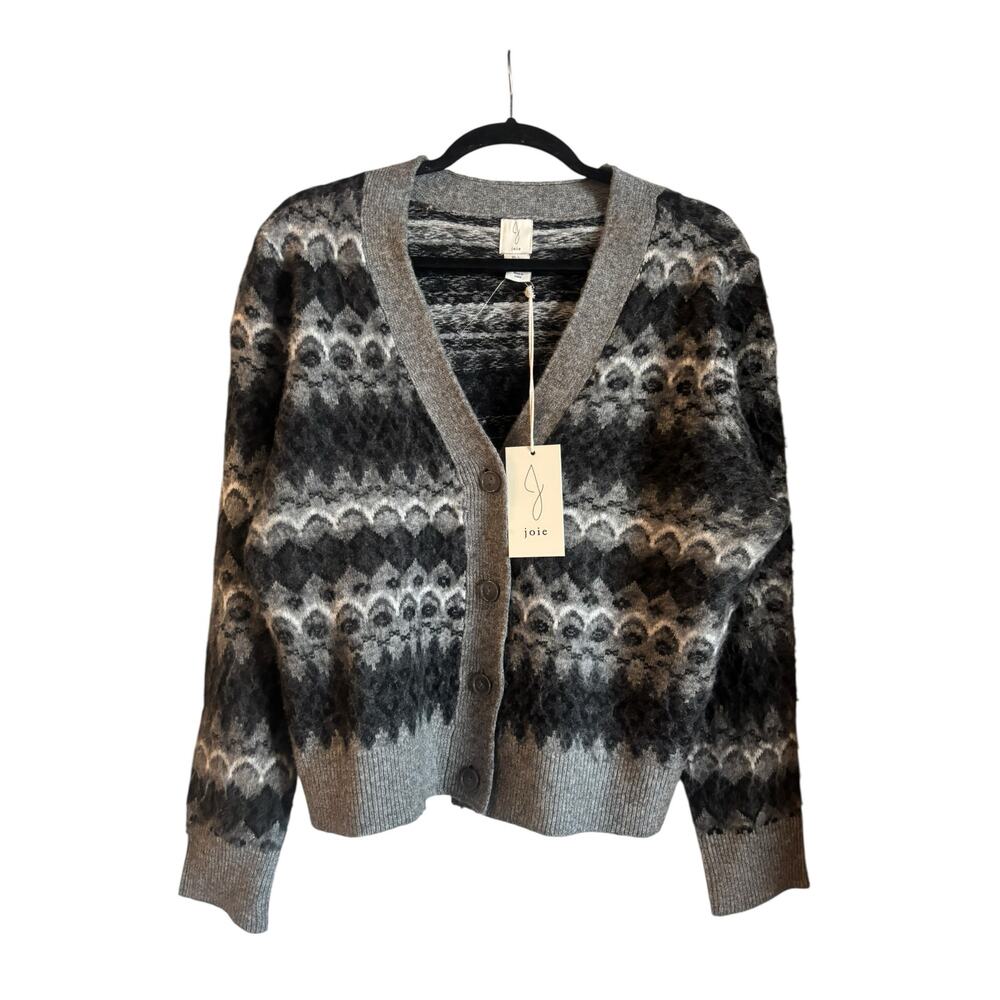 Joie Women’s Fair Isle Cardigan Sweater Button Up Gray Large NWT Wool Blend